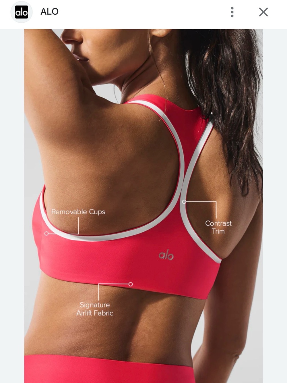 ALO Yoga candy hear red Pink Sports Bra with White Contrast Trim